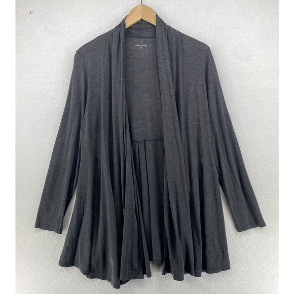 EILEEN FISHER Top L Slub Jersey Cardigan Draped Open Front Long Sleeve Gray - Picture 1 of 12